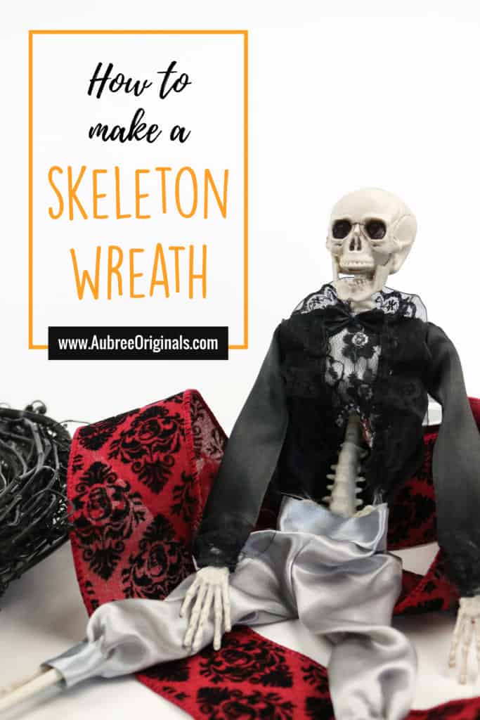 How to make a skeleton wreath for Halloween: this bride and groom skeleton couple makes for a perfectly macabre and funny October wedding gift! Head to the blog for a full tutorial.