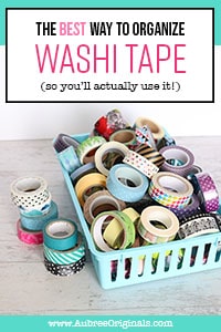 washi tape collection in blue basket