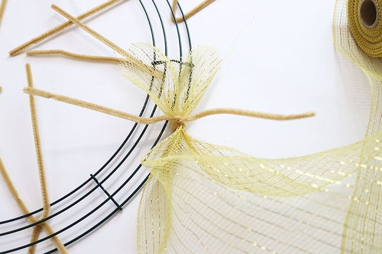 how to make a gold deco mesh wreath