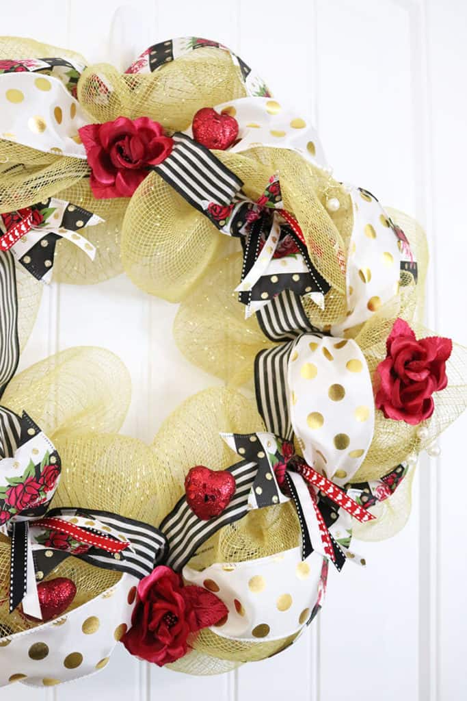 romantic gold deco mesh wreath for Valentine's