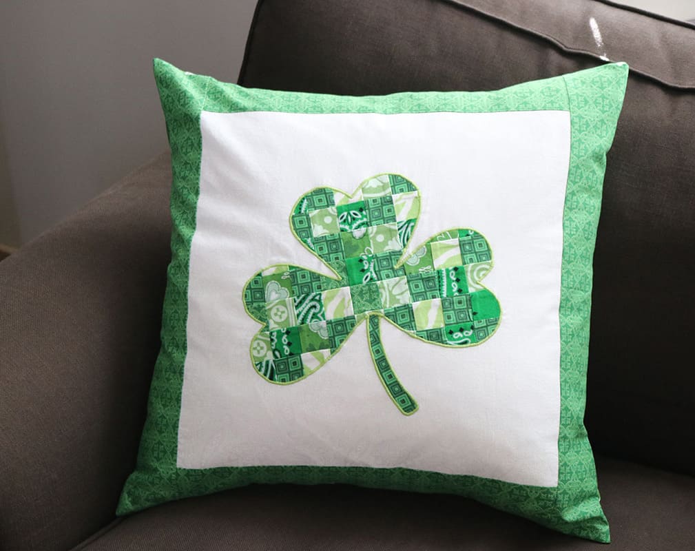 Shamrock Patchwork Appliqué Pillow for St. Patrick’s Day