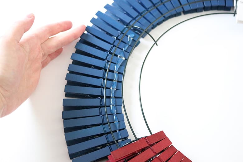 assembling a clothespin wreath