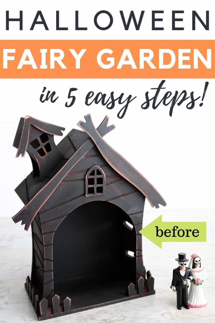 how to make a haunted house fairy garden for Halloween in 5 easy steps