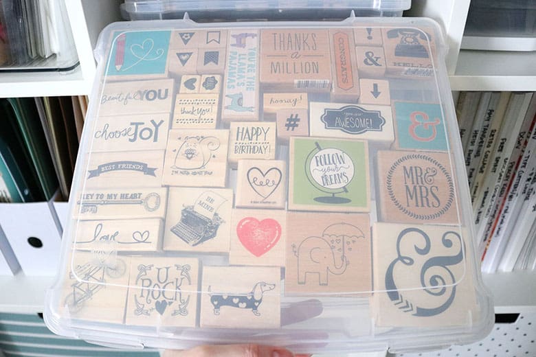 How to organize wood-mounted rubber stamps to save space and be able to easily access your collection! Things to consider when storing rubber stamps. 