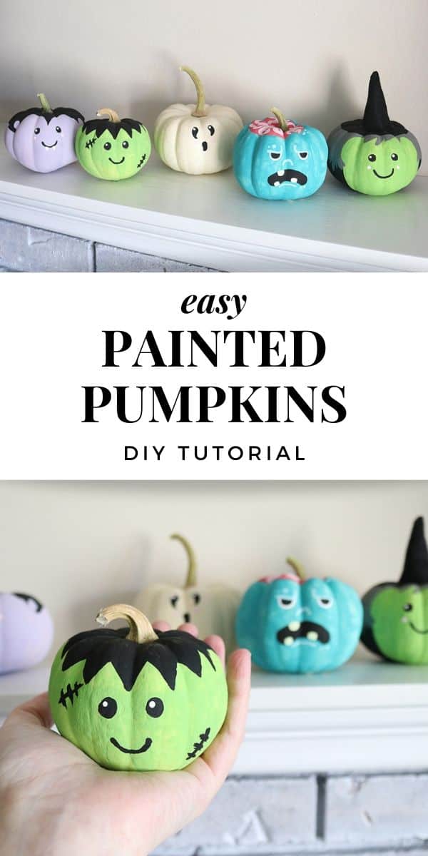 These painted pumpkins with easy monster faces make super cute Halloween decorations! It's a simple pumpkin DIY that even kids can make! A fun Halloween craft using either real or fake pumpkins.