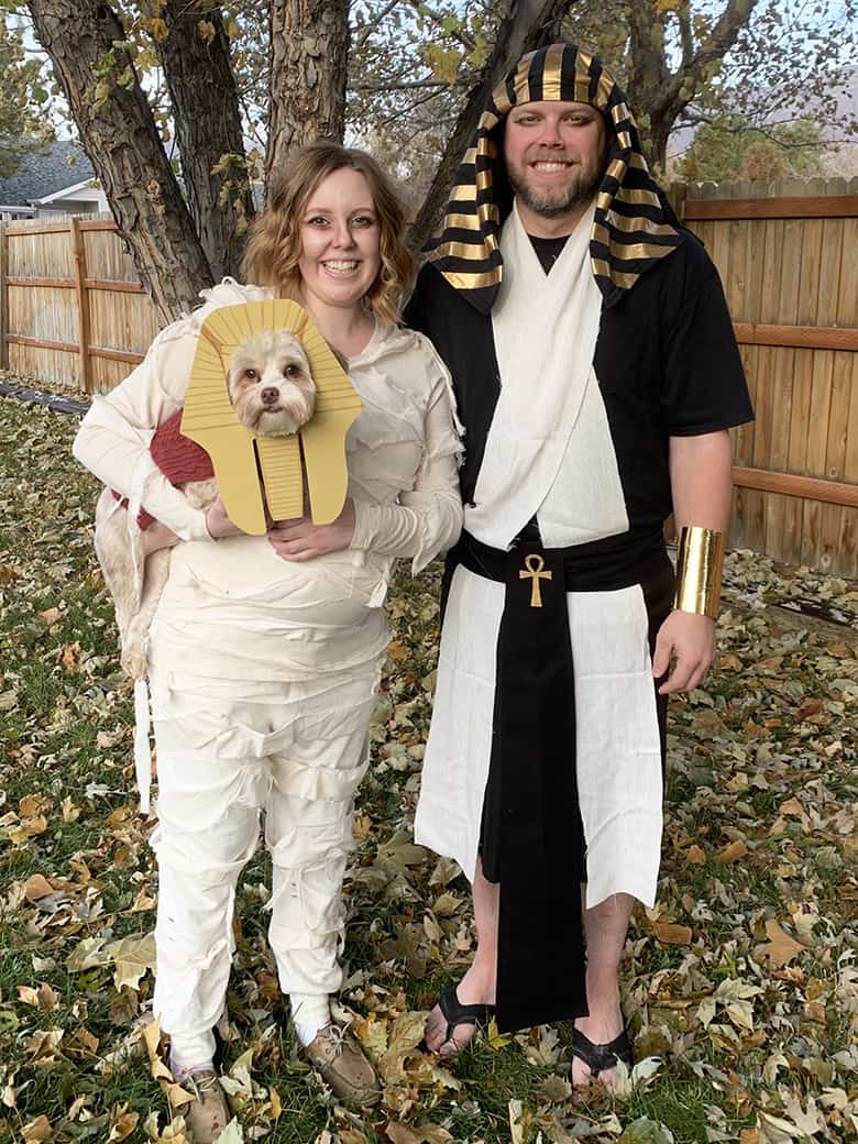 DIY mummy, pharaoh, sphinx Halloween costumes