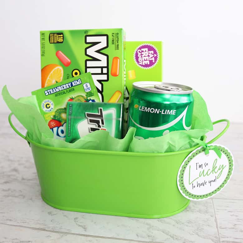 DIY green lucky St. Patty's gift basket