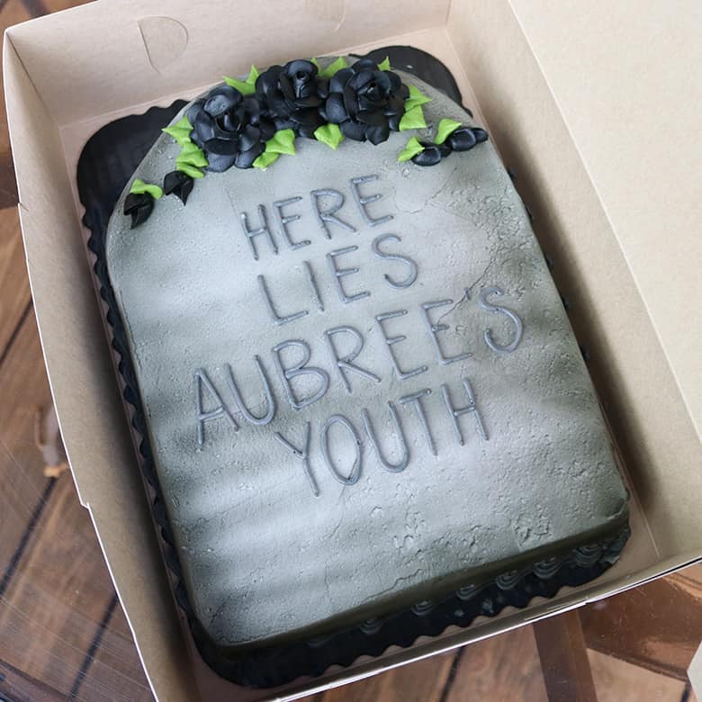 Here Lies My Youth birthday cake