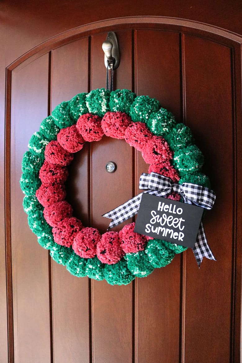 DIY watermelon pom pom wreath tutorial