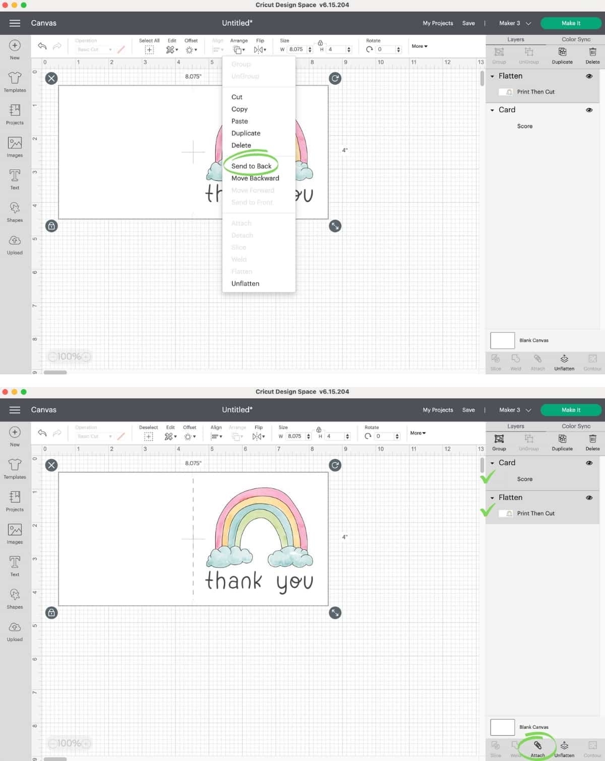 how to make Cricut print then cut thank you cards