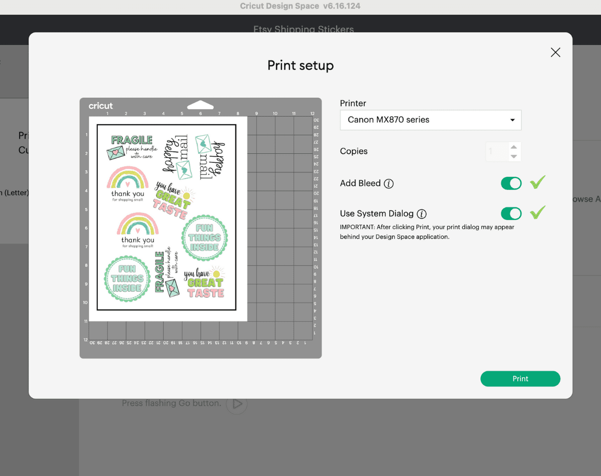 print then cut stickers Cricut