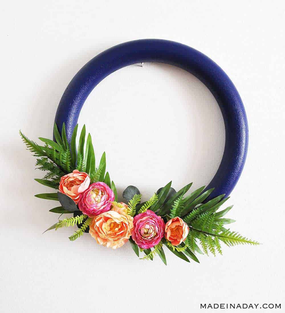 navy and pink tropical floral wreath