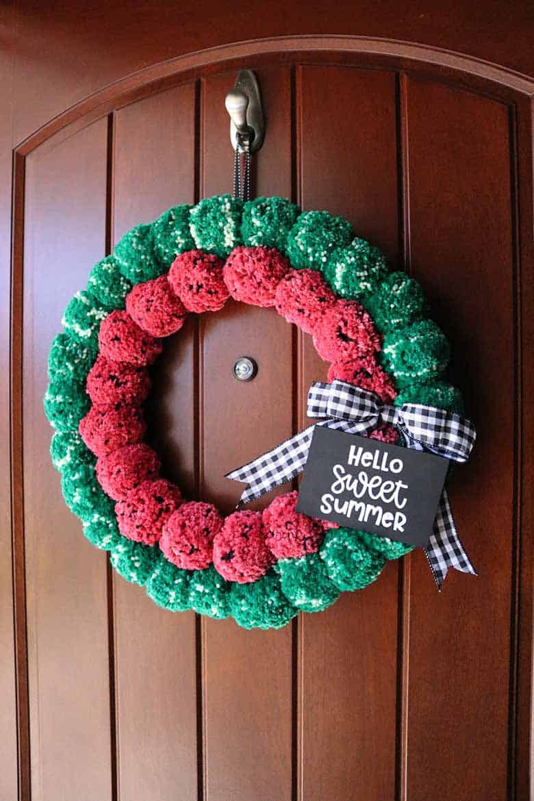 diy watermelon pom pom wreath tutorial