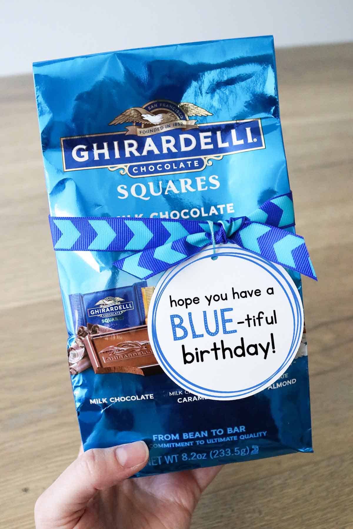 hope you have a blue-tiful birthday free printable gift tag, diy blue themed gift basket