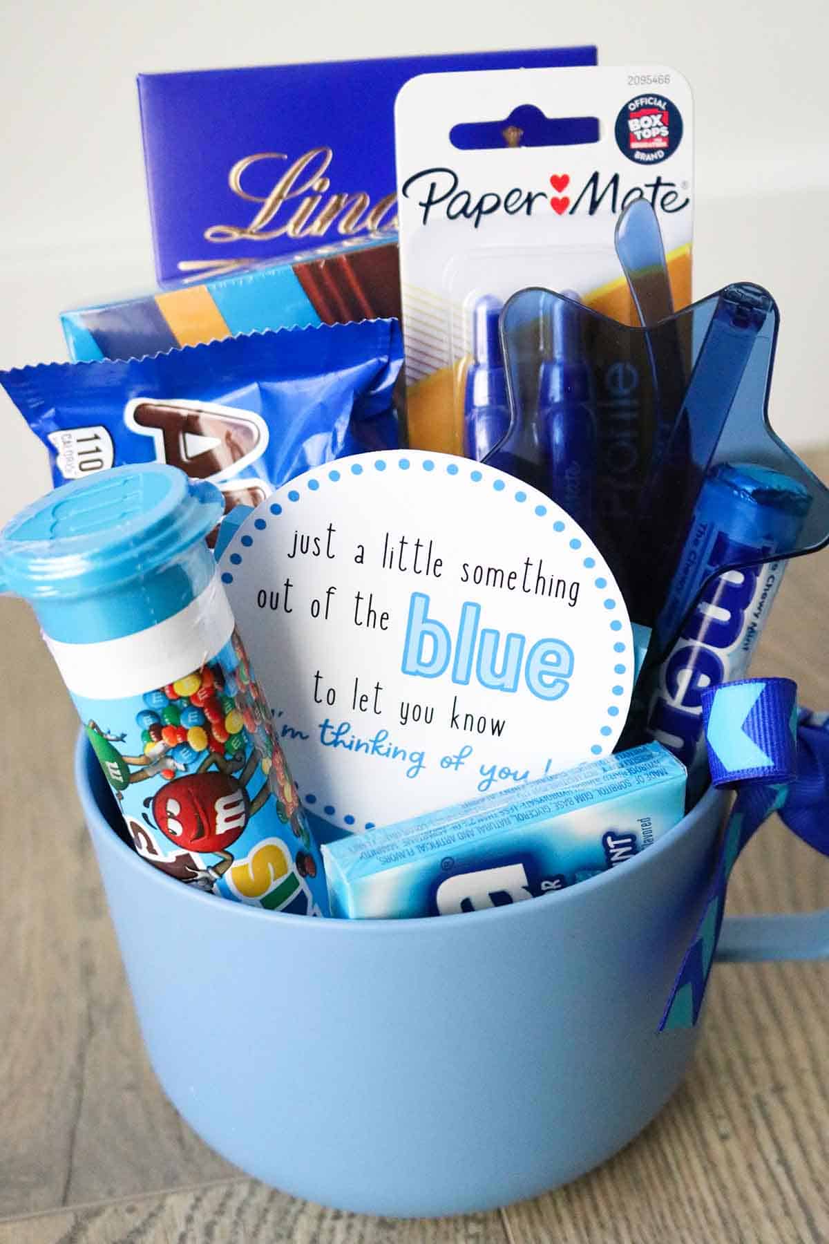 DIY Blue Gift Basket Ideas-and Free Printable Gift Tags! - Aubree