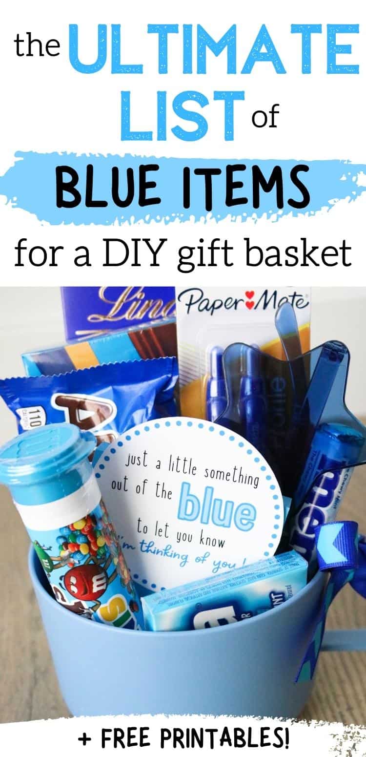DIY blue gift basket ideas and free printable gift tags