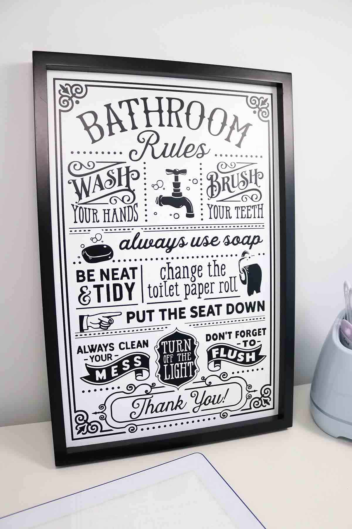 diy wood bathroom sign made with Cricut tutorial