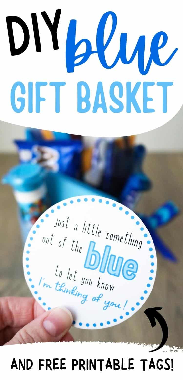 DIY blue gift basket ideas and free printable gift tags