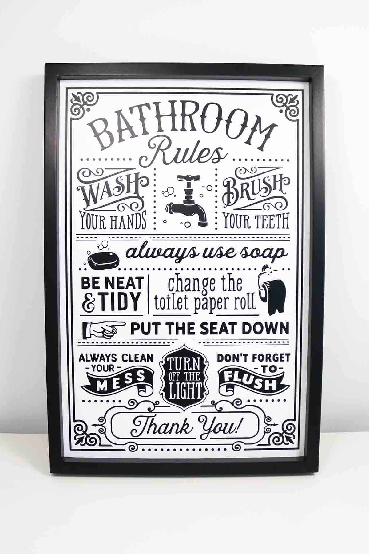 diy wood bathroom sign made with Cricut tutorial