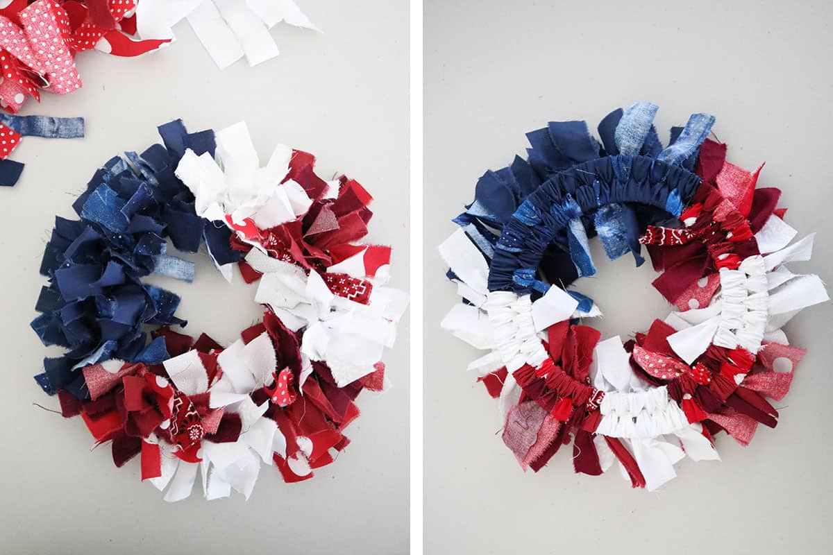 DIY mini rag wreath for the 4th of July tutorial