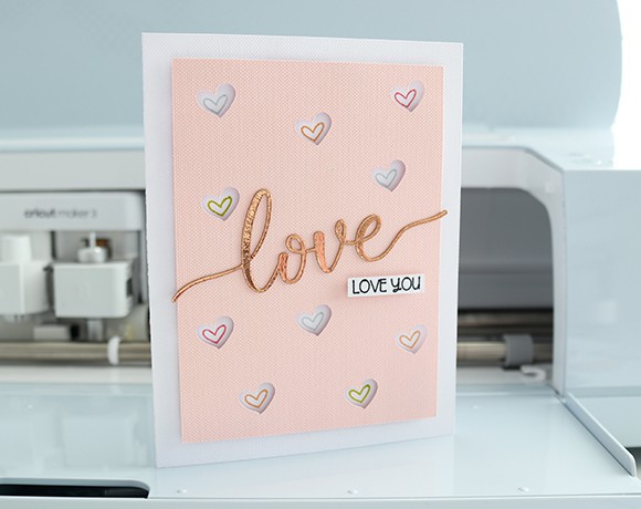 diy Cricut Valentine's card with cutout hearts