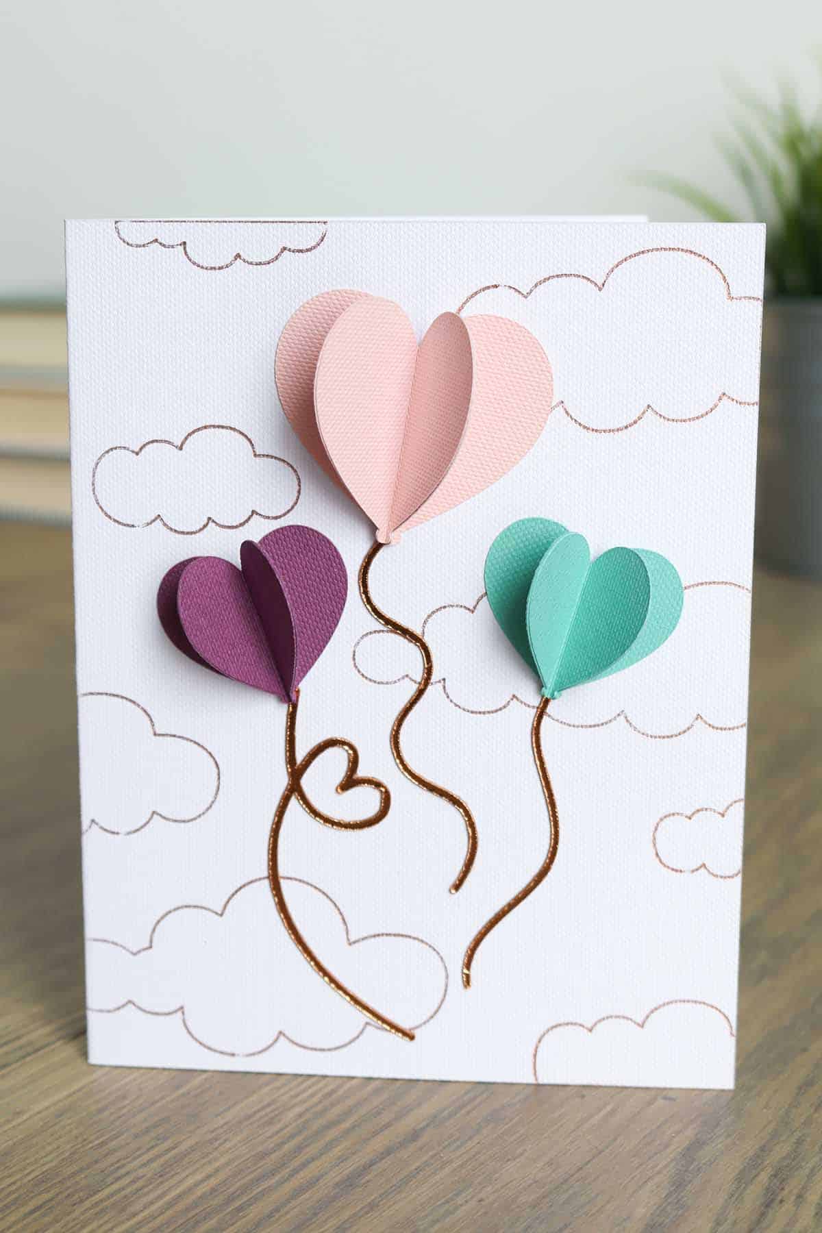 DIY 3D Heart Balloons Cricut Valentine's Card