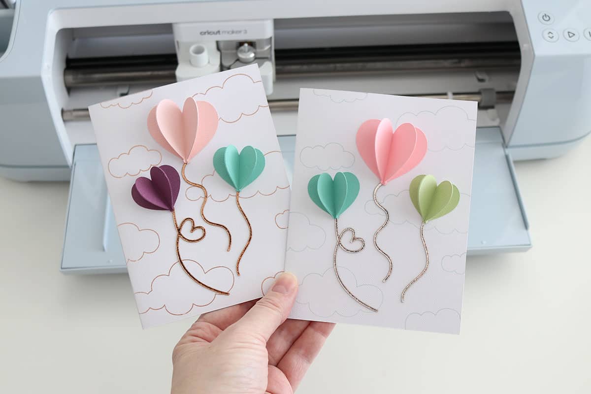 diy how to make 3d heart balloons valentine's cards, comparison of foiling and drawing the cloud background