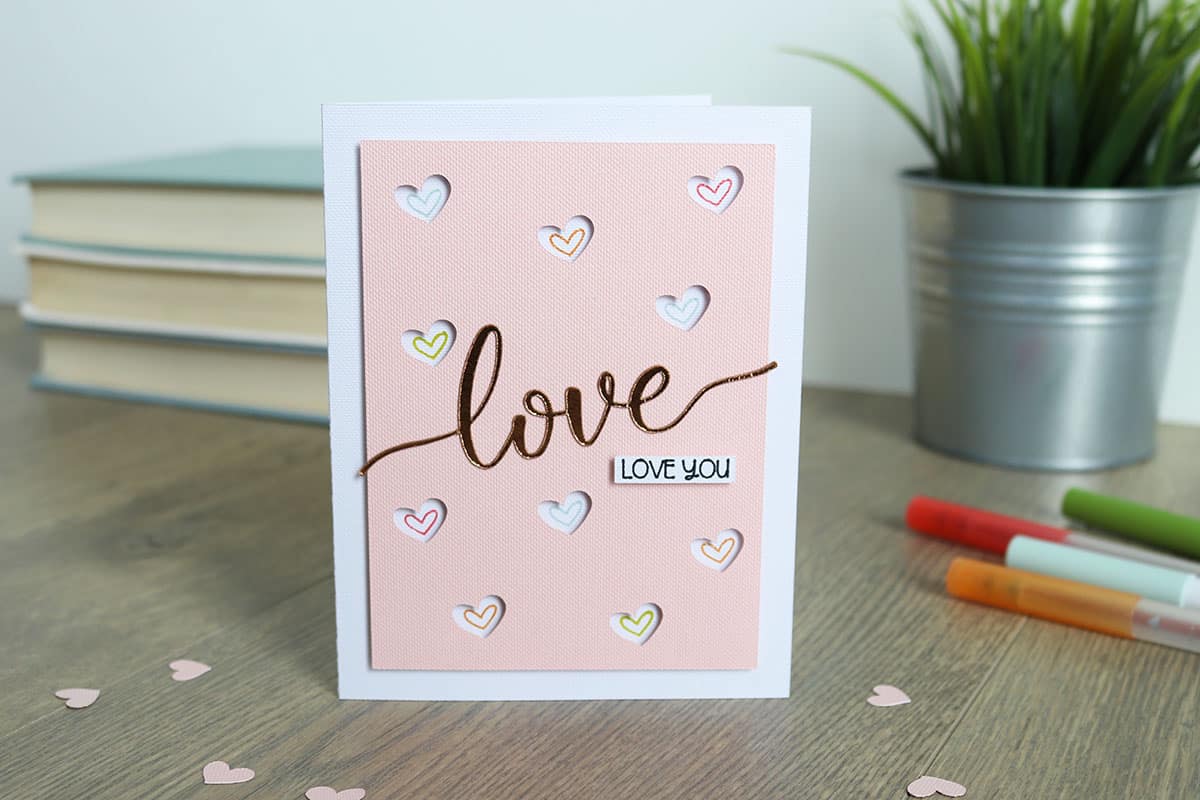 easy DIY cutout hearts Valentine's Cricut card