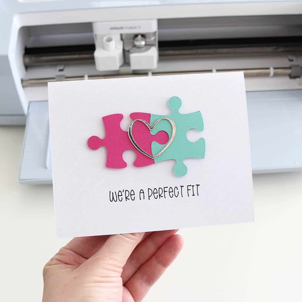 cricut valentines day card ideas: we're a perfect fit puzzle pieces Valentine's card