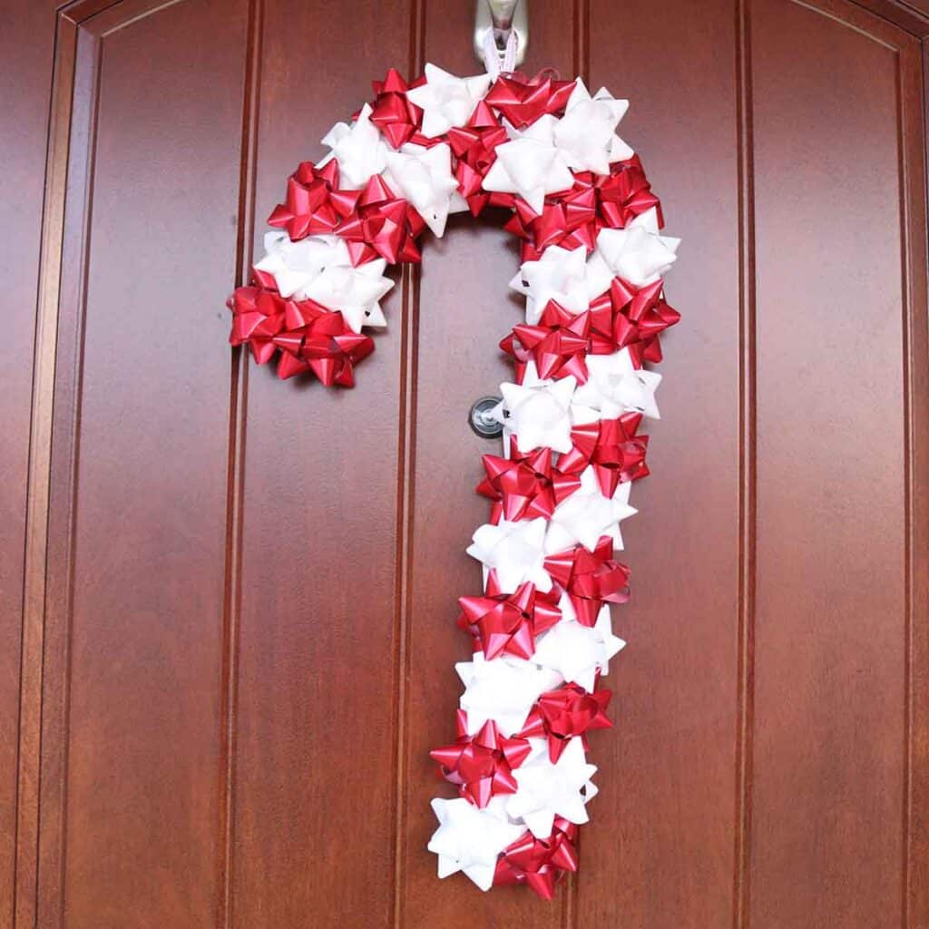 diy candy cane wreath from gift bows