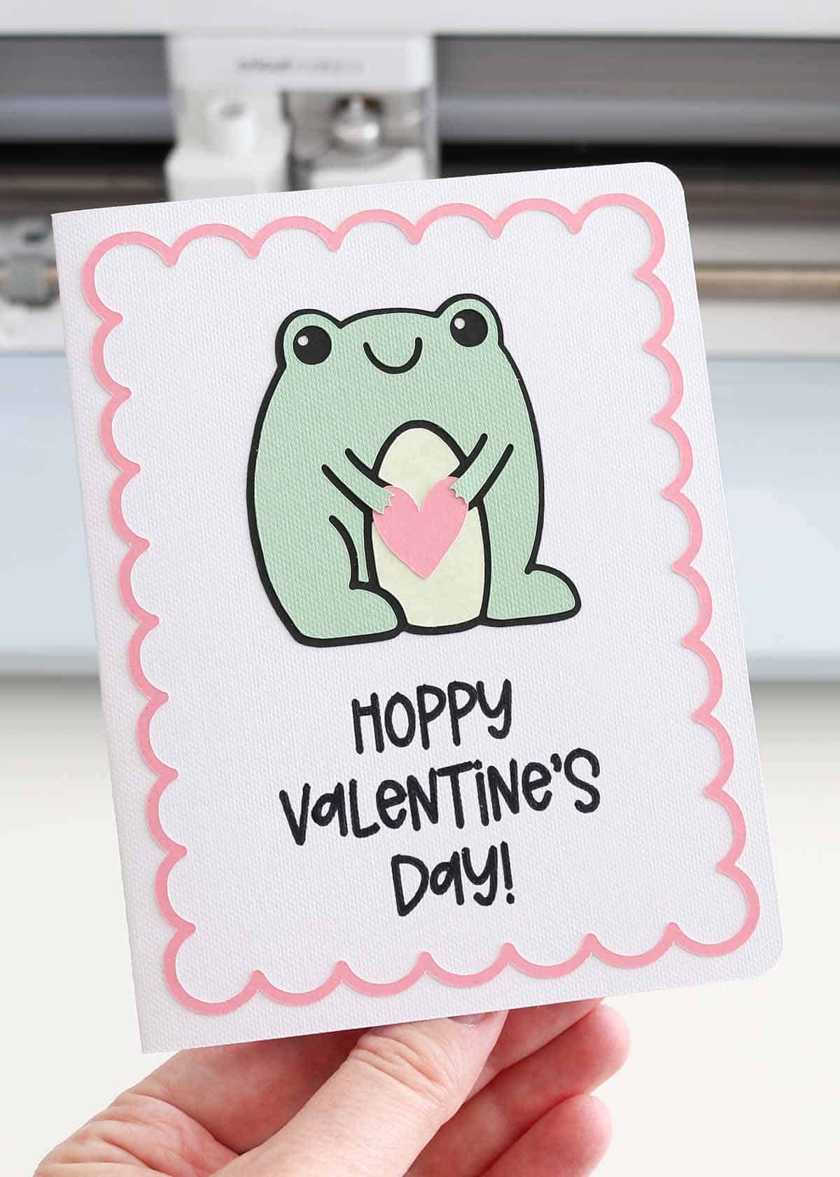 cricut valentines day card ideas: punny frog hoppy valentine's card Cricut