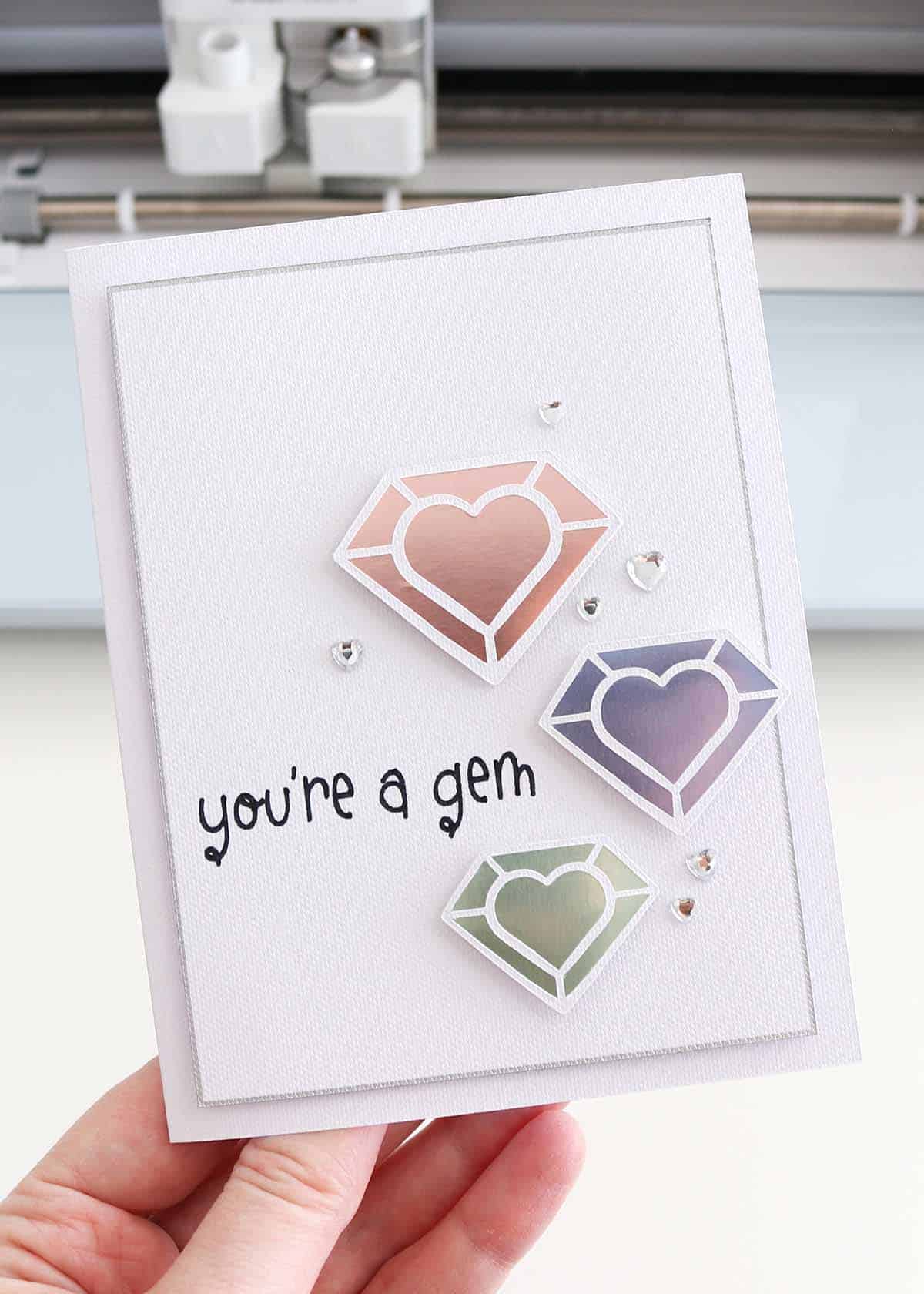 cricut valentines day card ideas: you're a gem sparkly valentine's card