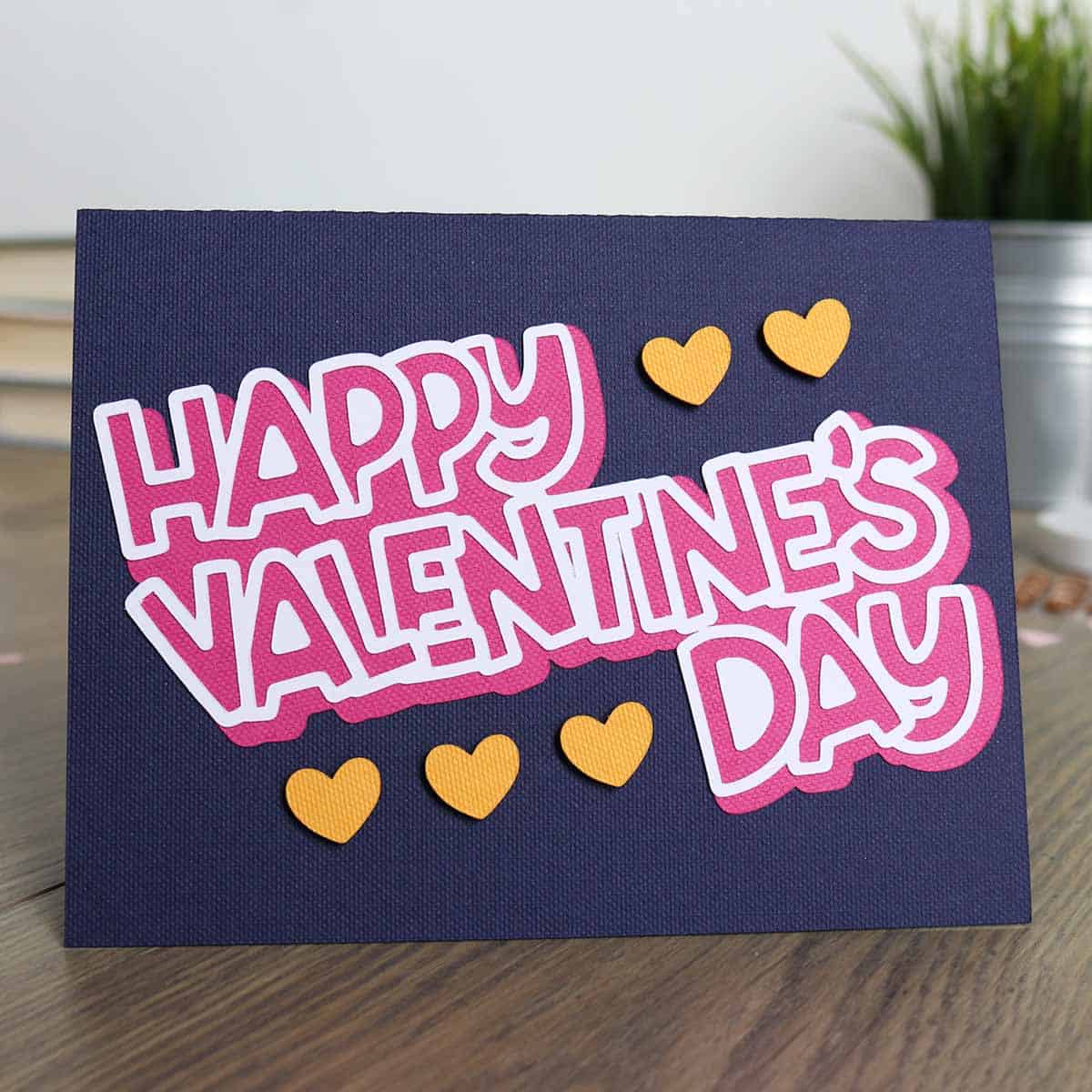 cricut valentines day card ideas: bright happy valentine's card with smart paper sticker cardstock