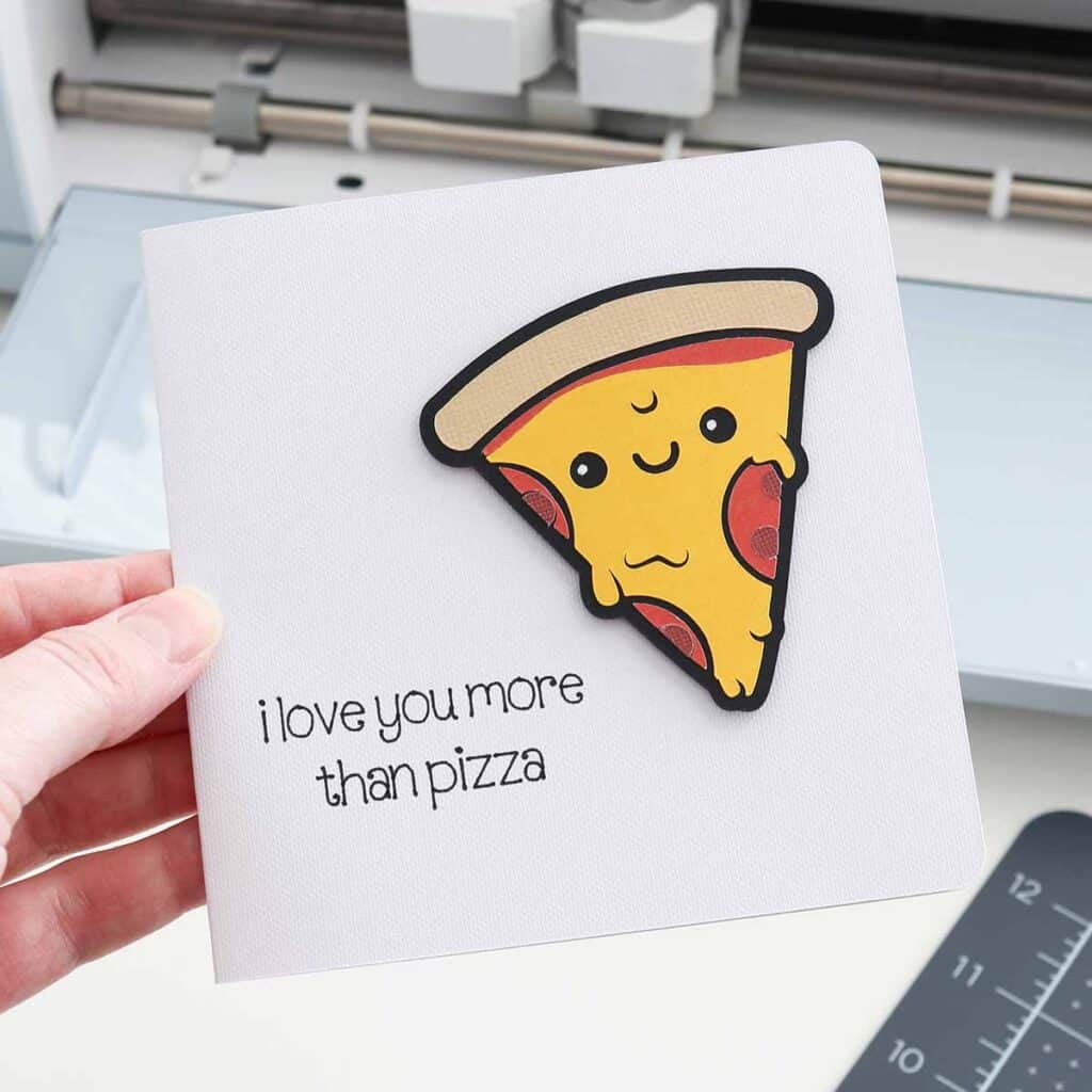 diy pizza themed valentine's paper craft card with Cricut
