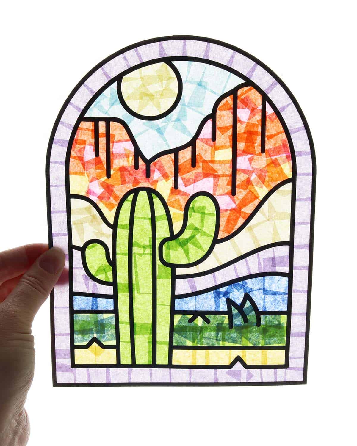 diy desert scene stained glass with tissue paper