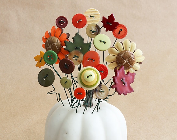 DIY Fall Button Bouquet in a Foam Pumpkin