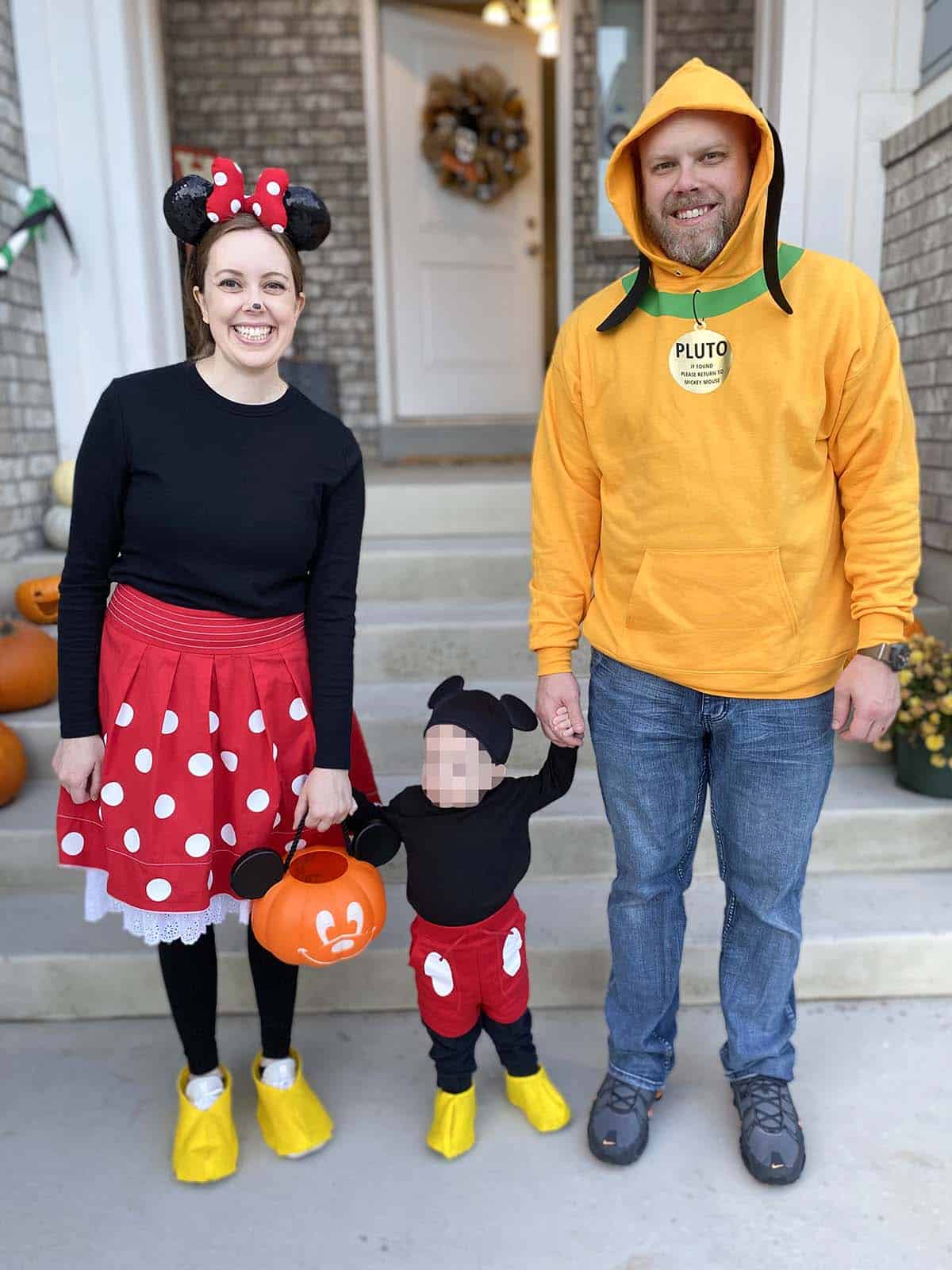 diy Mickey, Minnie, and Pluto family Halloween costumes