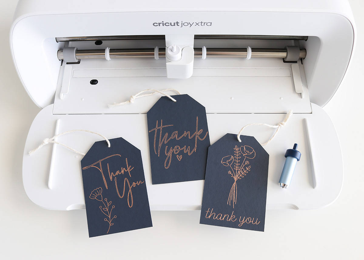 foil thank you tags with Cricut joy xtra and Cricut joy foil transfer tool