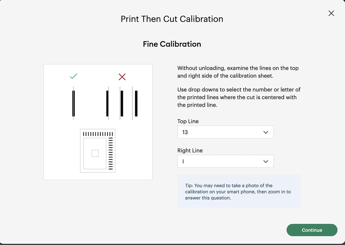 Cricut calibration prompts