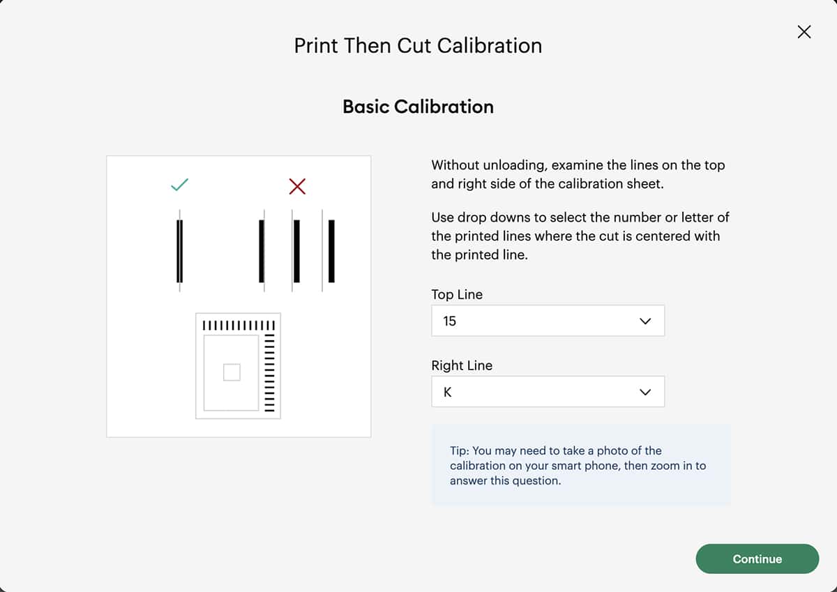 Cricut calibration prompts