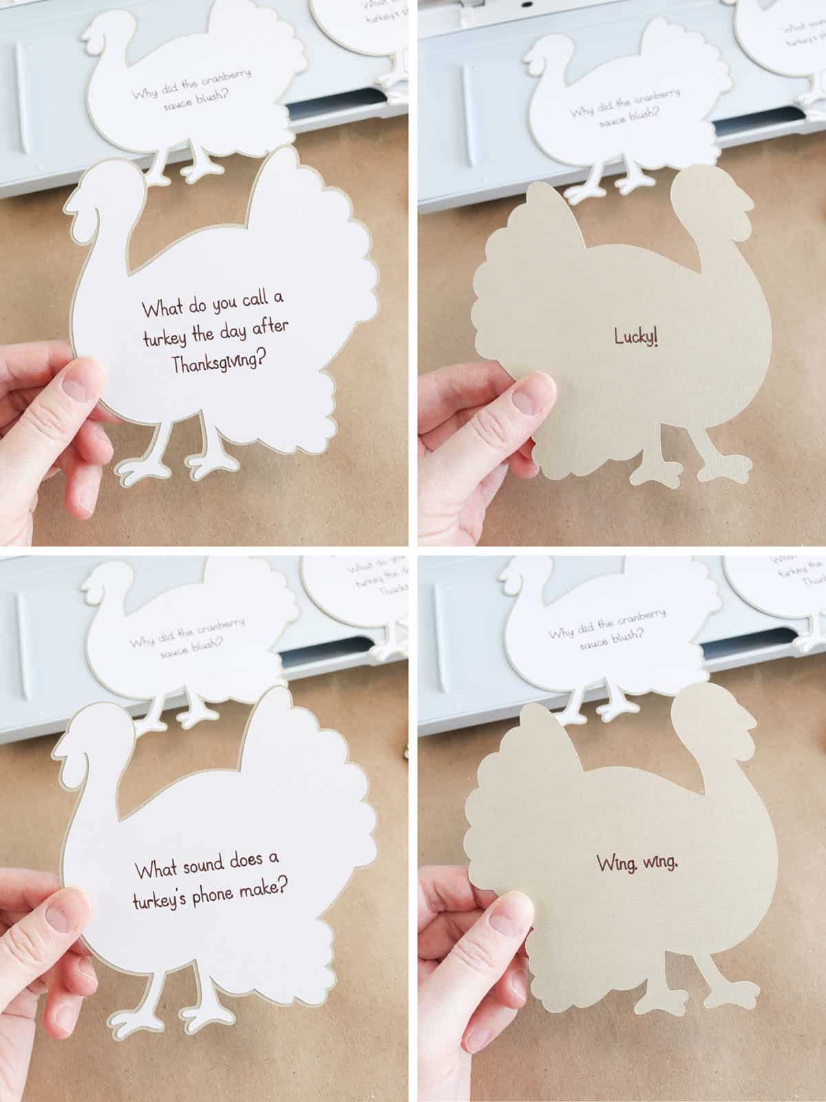diy turkey place cards with jokes for thanksgiving