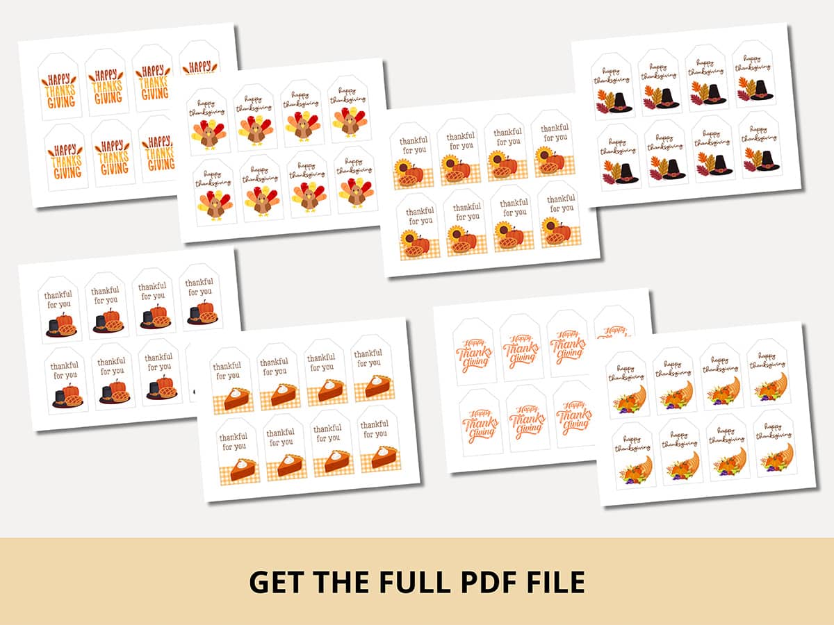 8 pages of printable thanksgiving gift tags