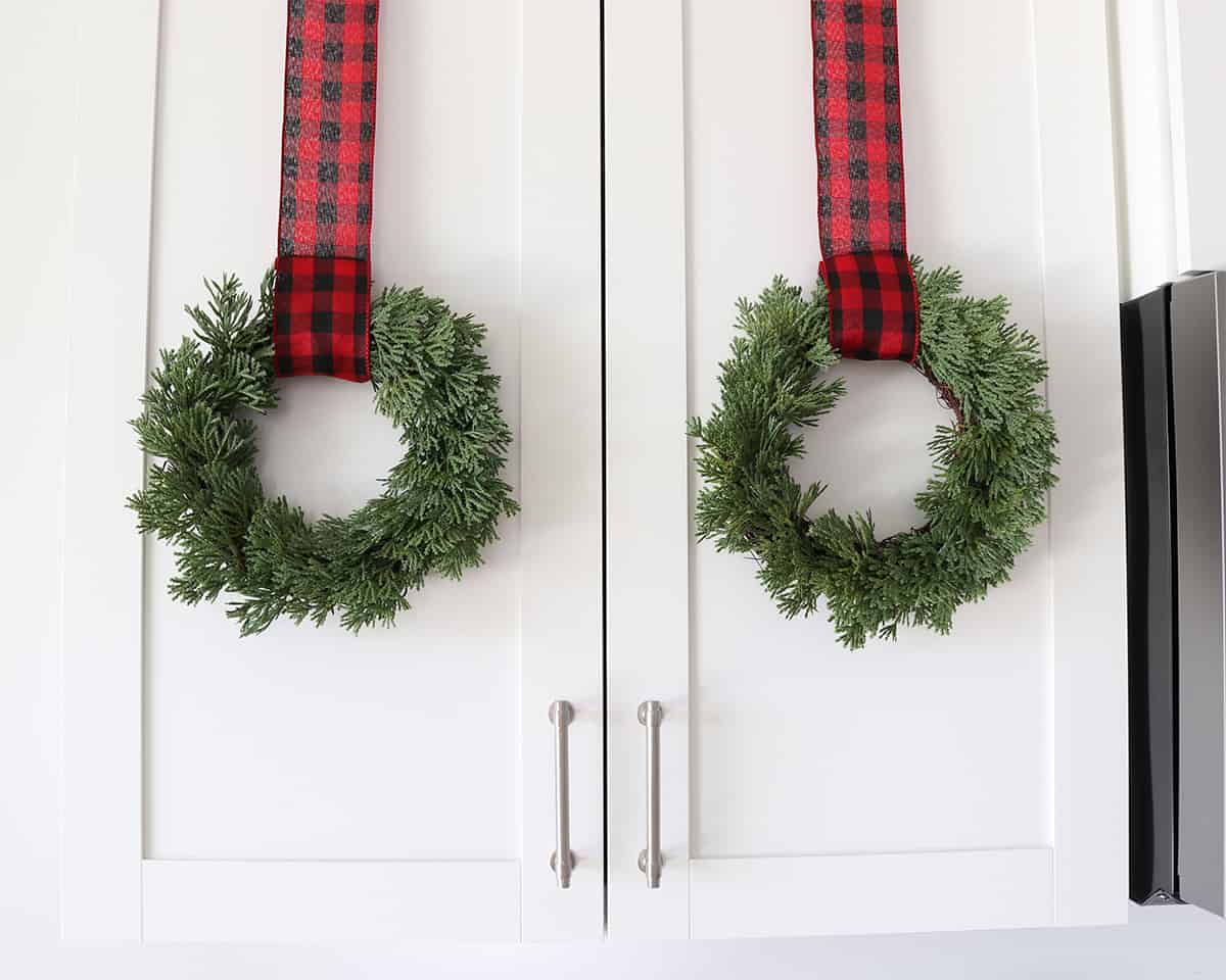 kitchen cabinet wreaths for Christmas