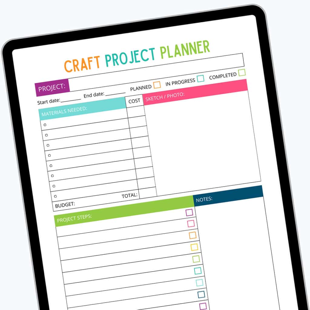 free craft project planner printable