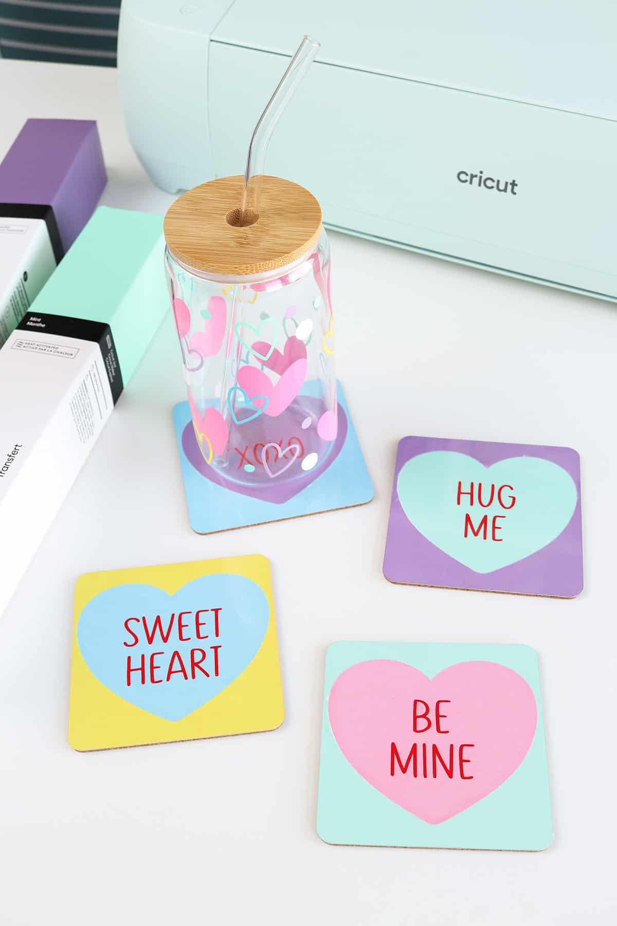 how to make conversation heart coasters with Cricut Infusible Ink