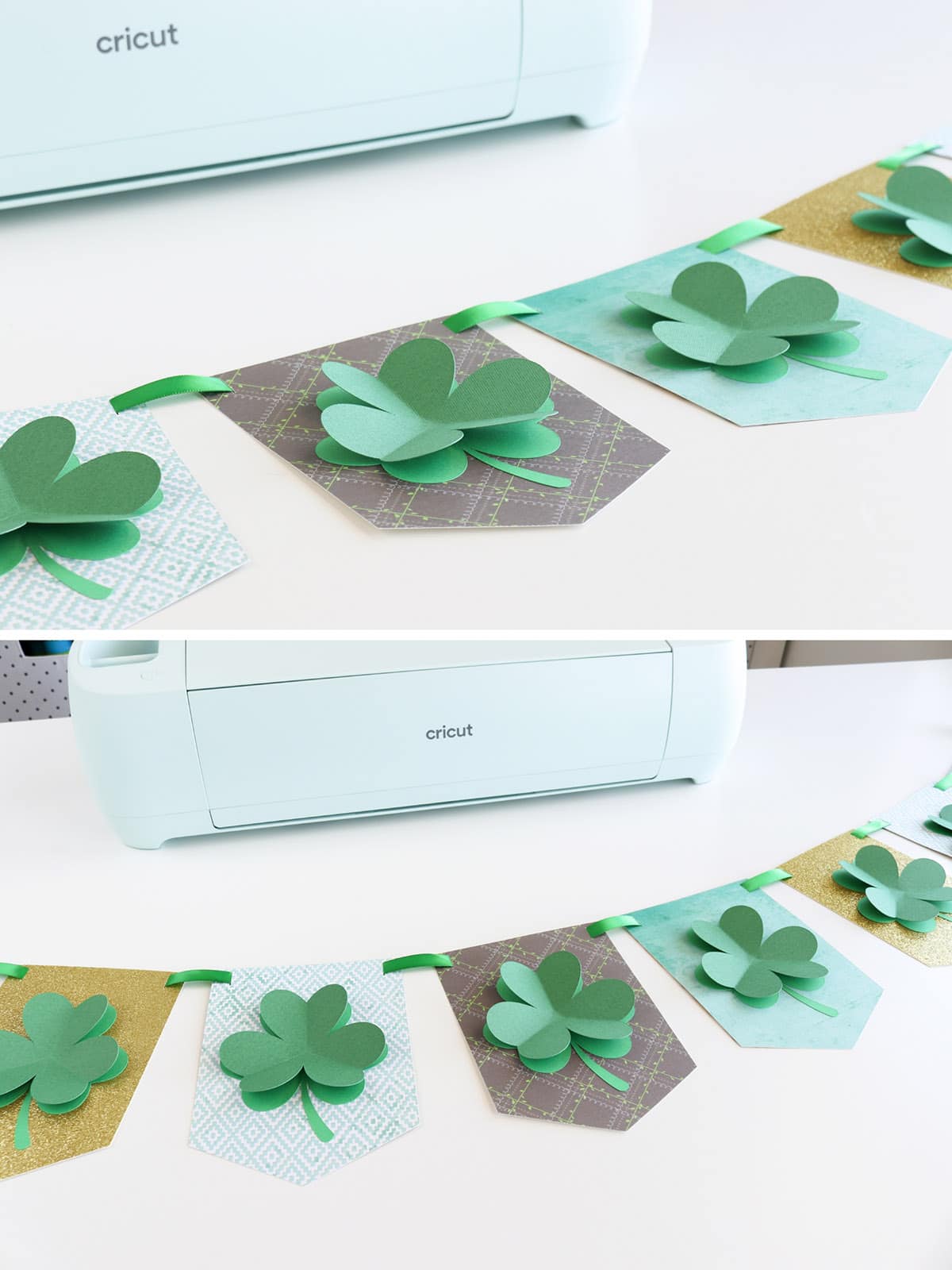 DIY shamrock banner garland for St. Patrick's Day Cricut Explore 3 craft idea