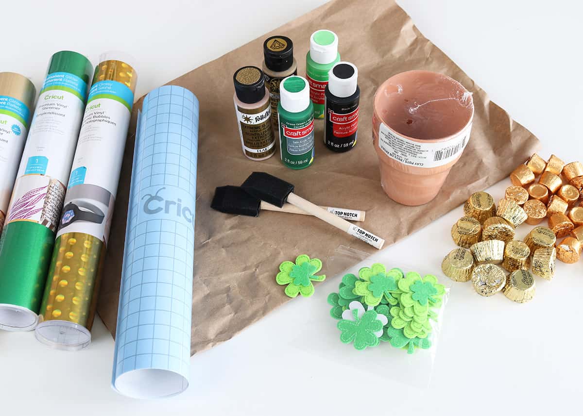 supplies needed to make diy pot of gold gifts for St. Patty's