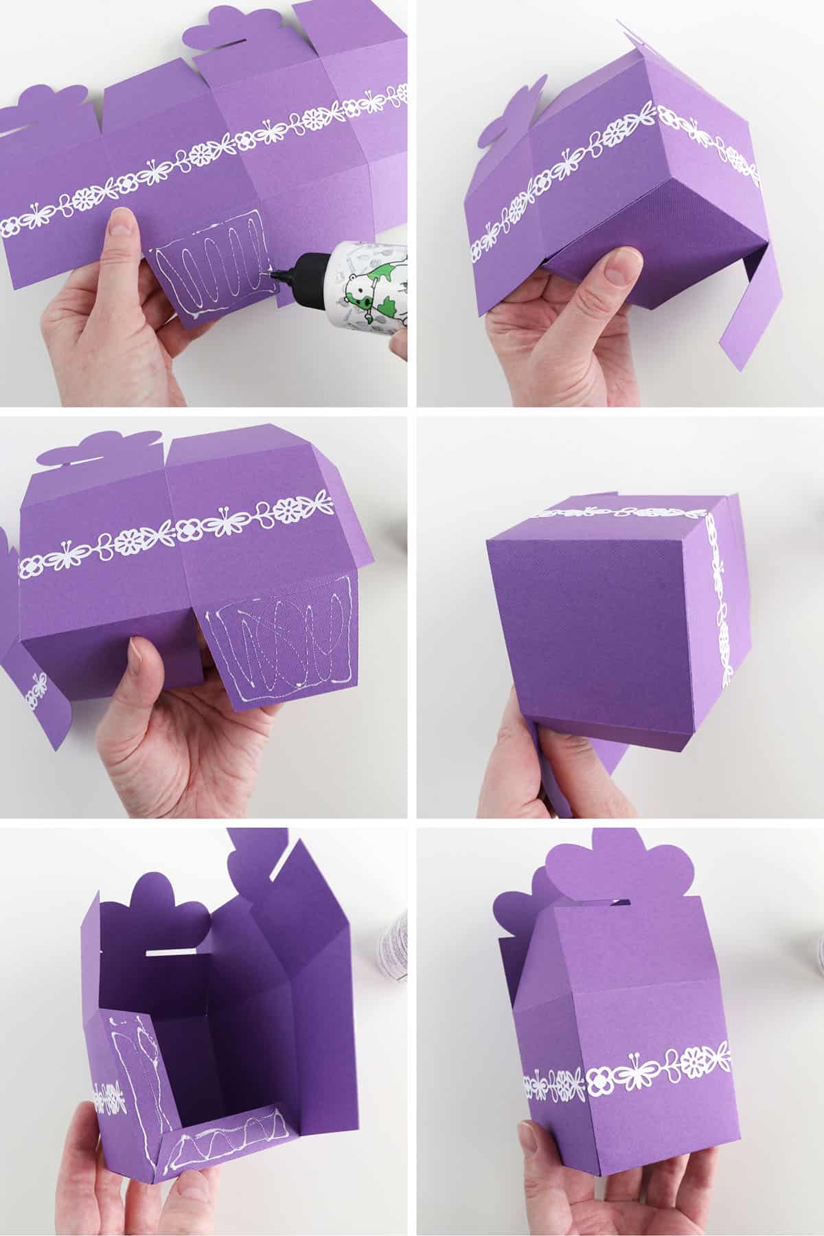 assembling flower paper box favors, Cricut project