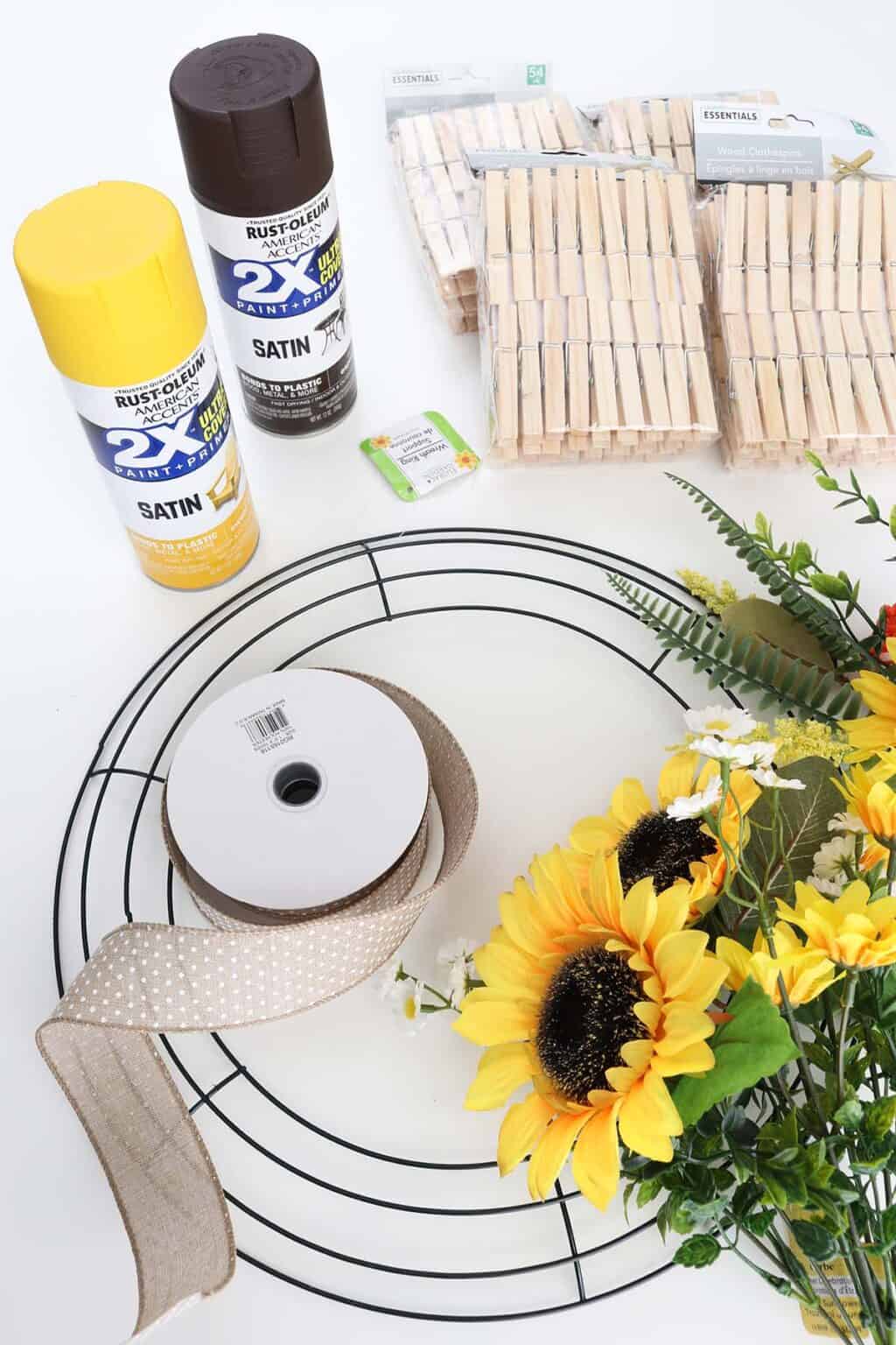 How to Make a DIY Clothespin Sunflower Wreath - Aubree Originals