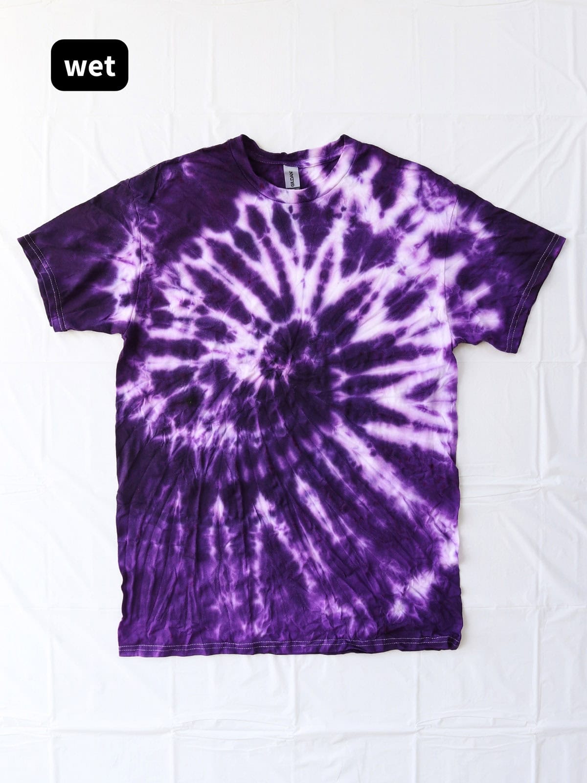 DIY purple monochrome spiral t-shirt before rinsing